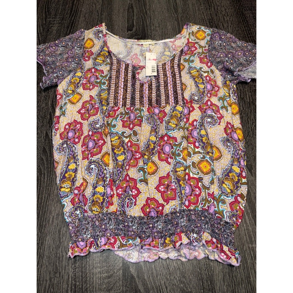 Love and Liberty‎ Boho Floral Paisley Smocked Hem Blouse Resort Anthro NEW S